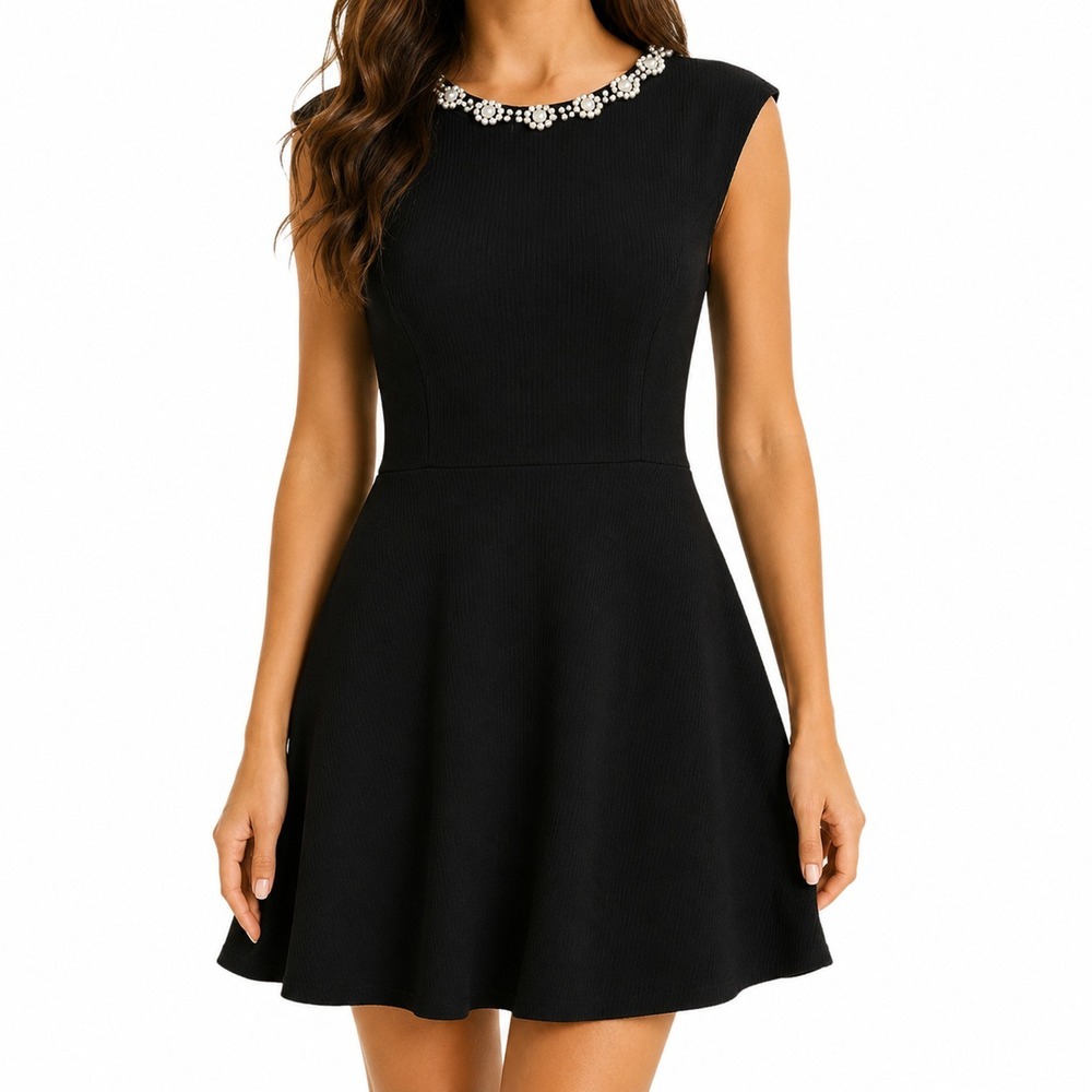 Betsey Johnson A Line Dress Womens Size 8 Black Pearl Embellished Elegantโ Party